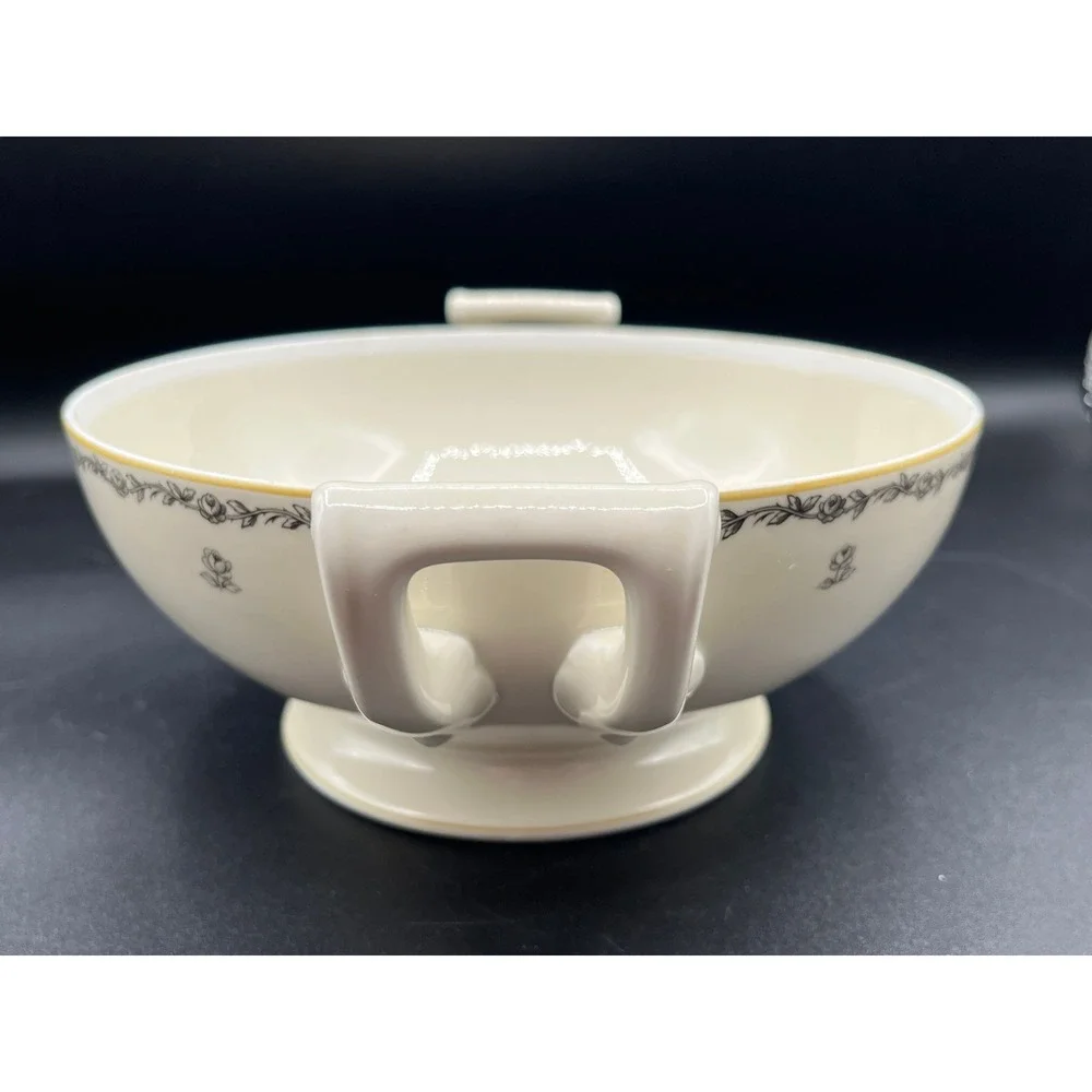 Vtg‎ China Beige Porcelain Soup Tureen Rose Motif Bavaria Tirschenreuth Germany